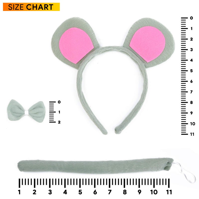 Skeleteen Mouse Costume Accessory Set - Grey and Pink Ears Headband, Bow Tie and Tail Accessories Set for Rat Costume for Toddlers and Kids - Image 5